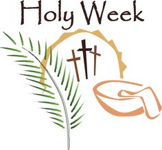 Holy Week, palm frond, wash basin and 3 crosses